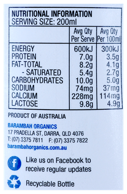 Picture of BARAMBAH ORGANICS FULL CREAM MILK 1L