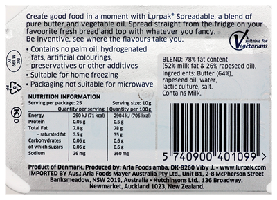 Picture of LURPAK SPREADABLE BUTTER BLENDED W/ VEGETABLE OIL 250g