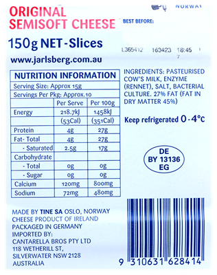 Picture of JARLSBERG ORIGINAL SEMISOFT CHEESE 150g 