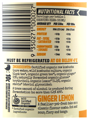 Picture of REMEDY KOMBUCHA ORGANIC KOMBUCHA GINGER LEMON 330ml