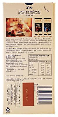 Picture of LINDT EXTRA FINE MILK CHOCOLATE 100g