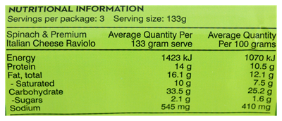 Picture of PERTUTTI SPINACH ITALIAN CHEESE RAVIOLO PASTA 400g