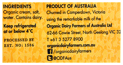 Picture of TRUE ORGANIC AUSTRALIAN ORGANIC BUTTER SALTED 250g